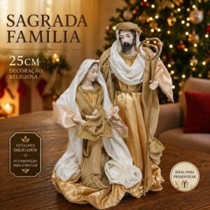 Imagem Sagrada Família Decorativa em Tecido 25cm Religiosa