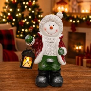 Boneco de Neve Decorativo Natal com Luz e Lamparina 30cm